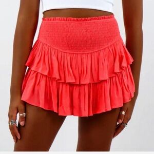 Pink ruffled mini skirt #miniskirt